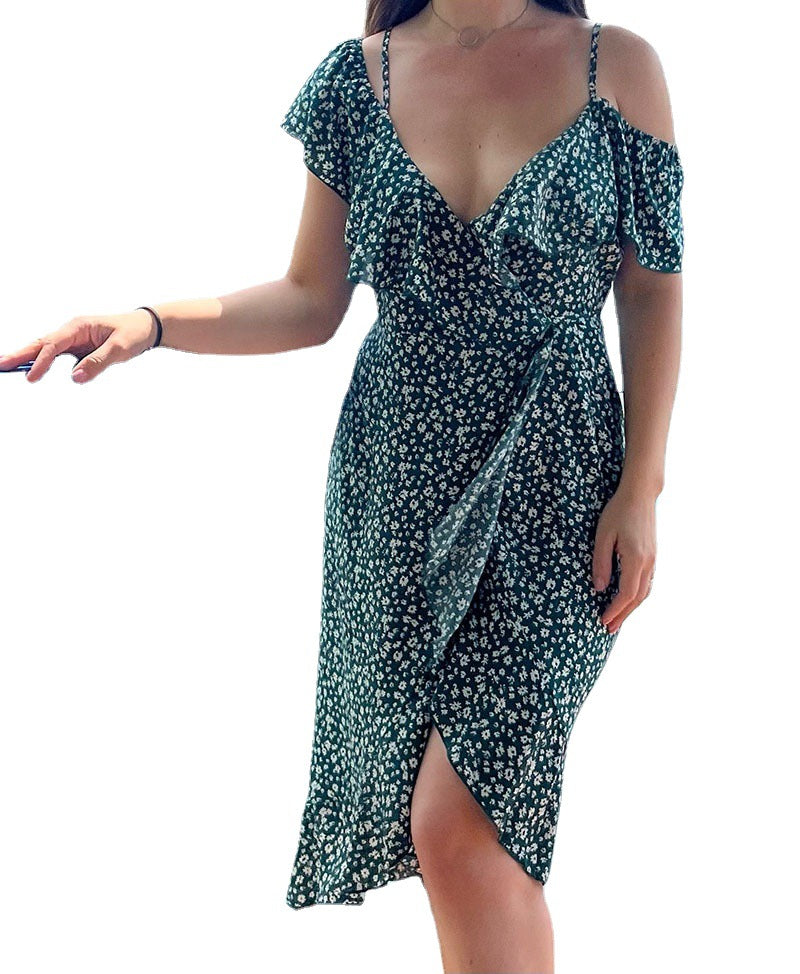 Women's Slim Floral Strap Dress Irregular Long Dresses