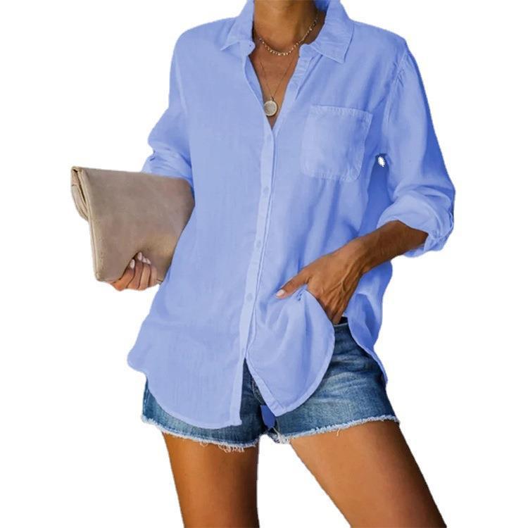 Women's Solid Color Large Casual Loose Breasted Blouses