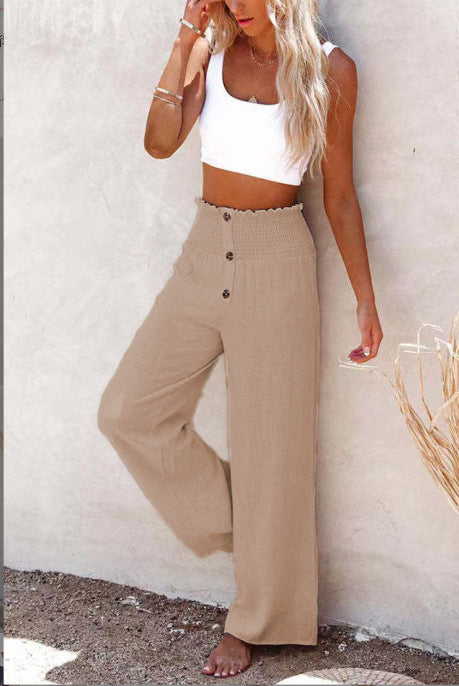 Women's Waist Loose Long Cotton Linen Wide Leg Pants