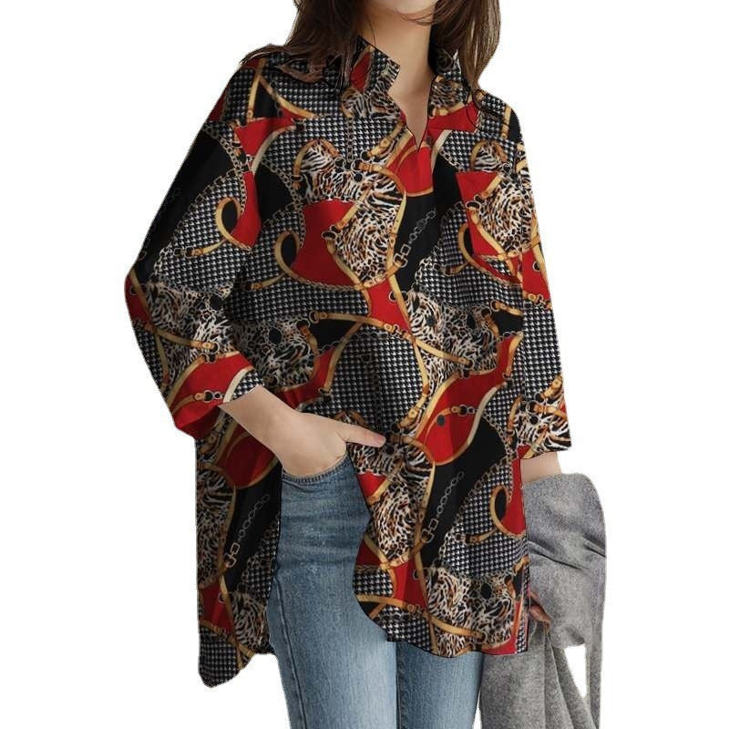 Women's Office Printed Spring Long Sleeve Waist Blouses