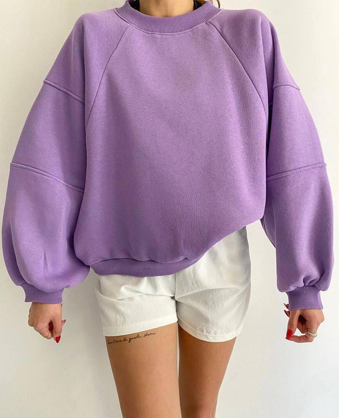 Round Neck Stitching Long Sleeve Solid Sweaters