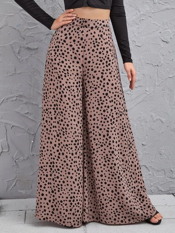 Loose High Waist Leopard-print Wide Leg Pants