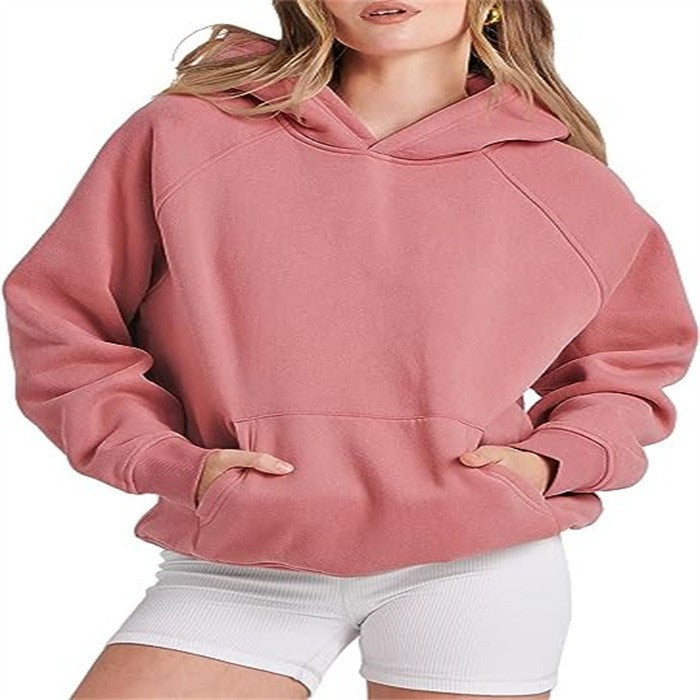 Women's Loose Casual Shoulder Sleeve Hooded Solid Sweaters