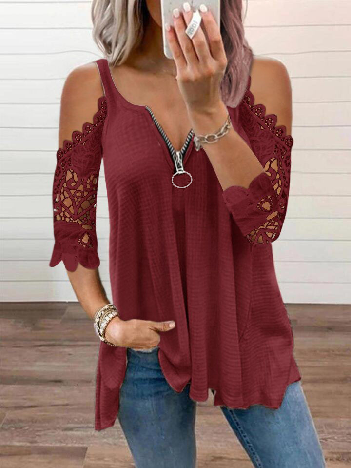 Women's Camisole Lace Sleeve Knitted T-shirt For Tops