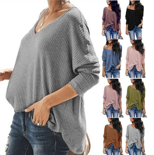 Women's Autumn Loose V-neck Long-sleeved Shirt Knitwear