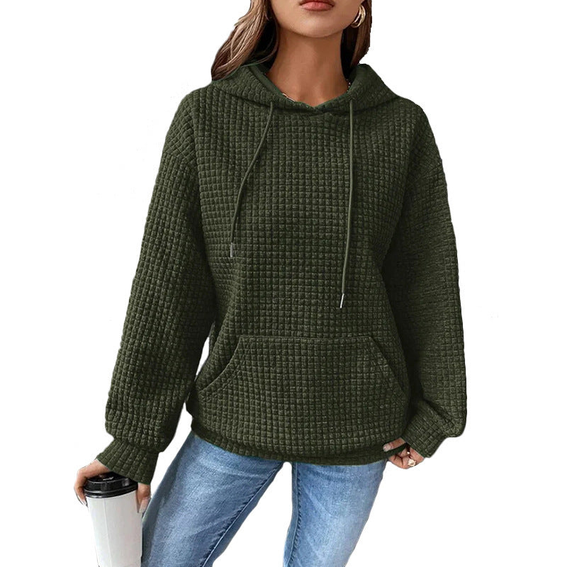 Women's Waffle Round Neck Long-sleeved Solid Color Sweaters