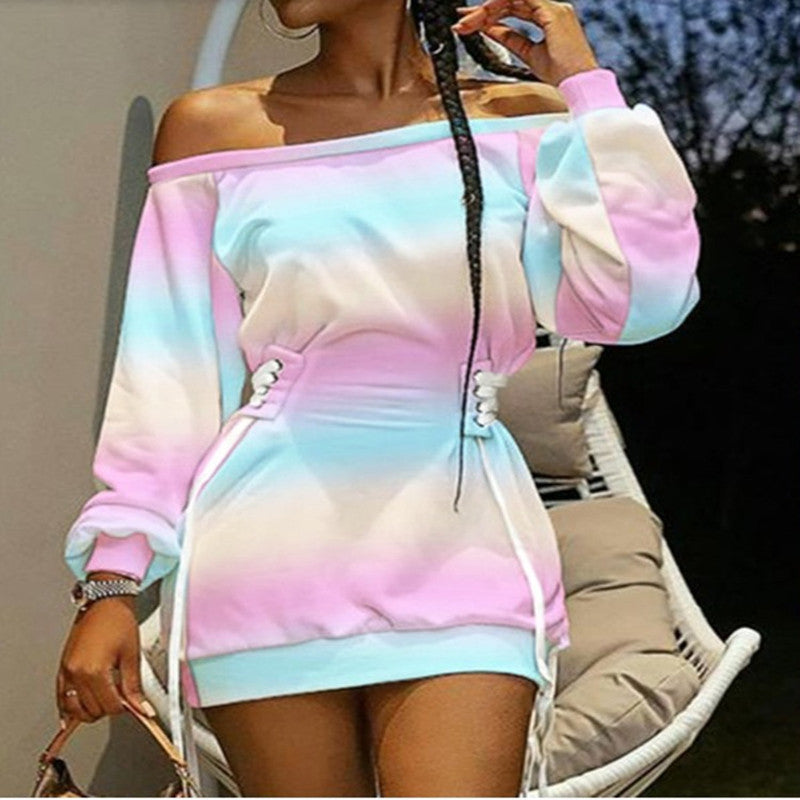 Women's Round Neck Printed Long Sleeve Loose Dresses