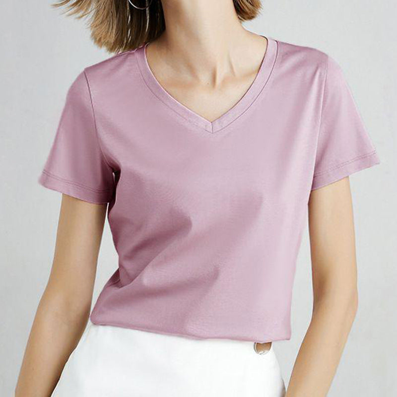 Women's Solid Color Simple Thin Short-sleeved T-shirt Blouses