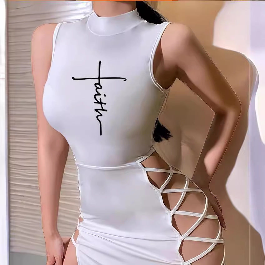 Women's Summer Sexy Bandage Dress High Slit Pattern Dresses