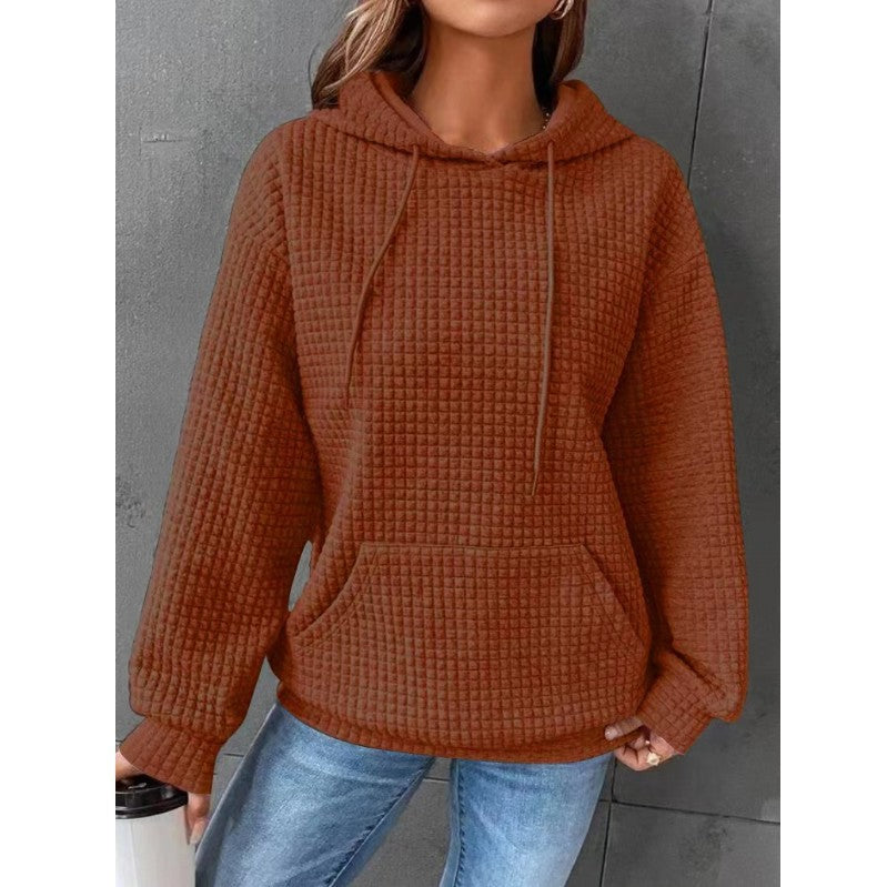 Women's Waffle Round Neck Long-sleeved Solid Color Sweaters