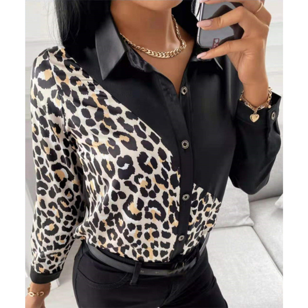 Women's Spring Fashion Shirt Slimming Patchwork Printed Clothing