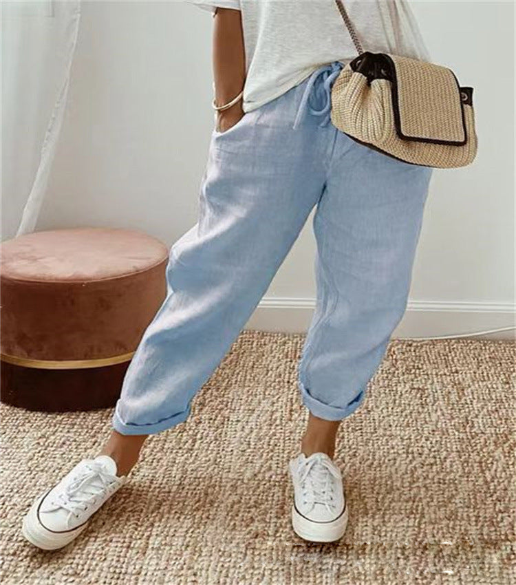 Women's Cotton And Linen Pocket Slacks Pants