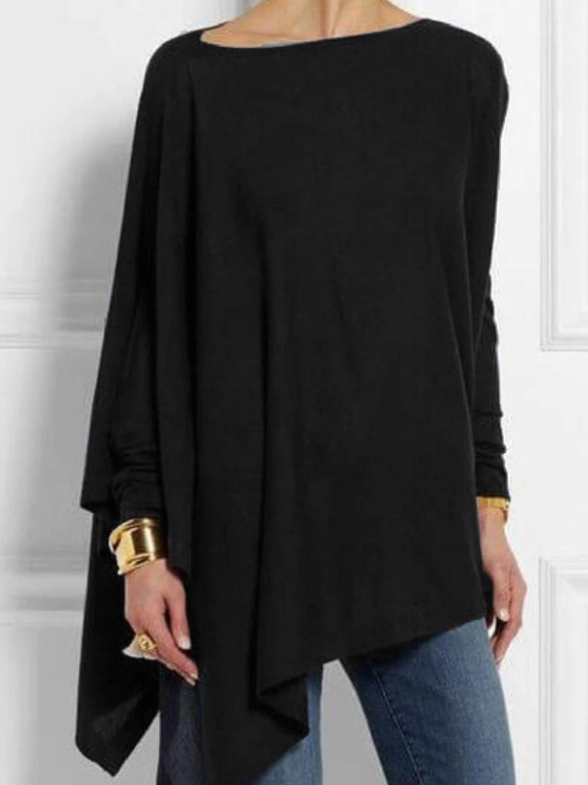 Sleeve Irregular Solid Color Pullover T-shirt Blouses