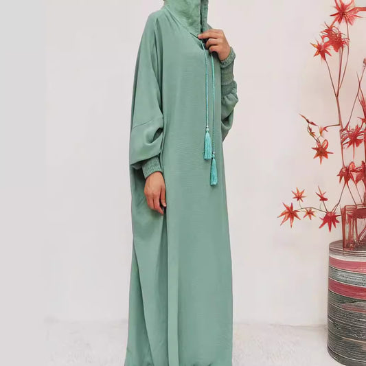 Turkey Solid Color Hooded Sleeve Long Dresses