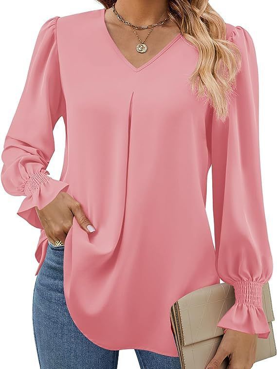 Chemise en mousseline de soie colorée pour femmes, pull en corne, chemisiers longs