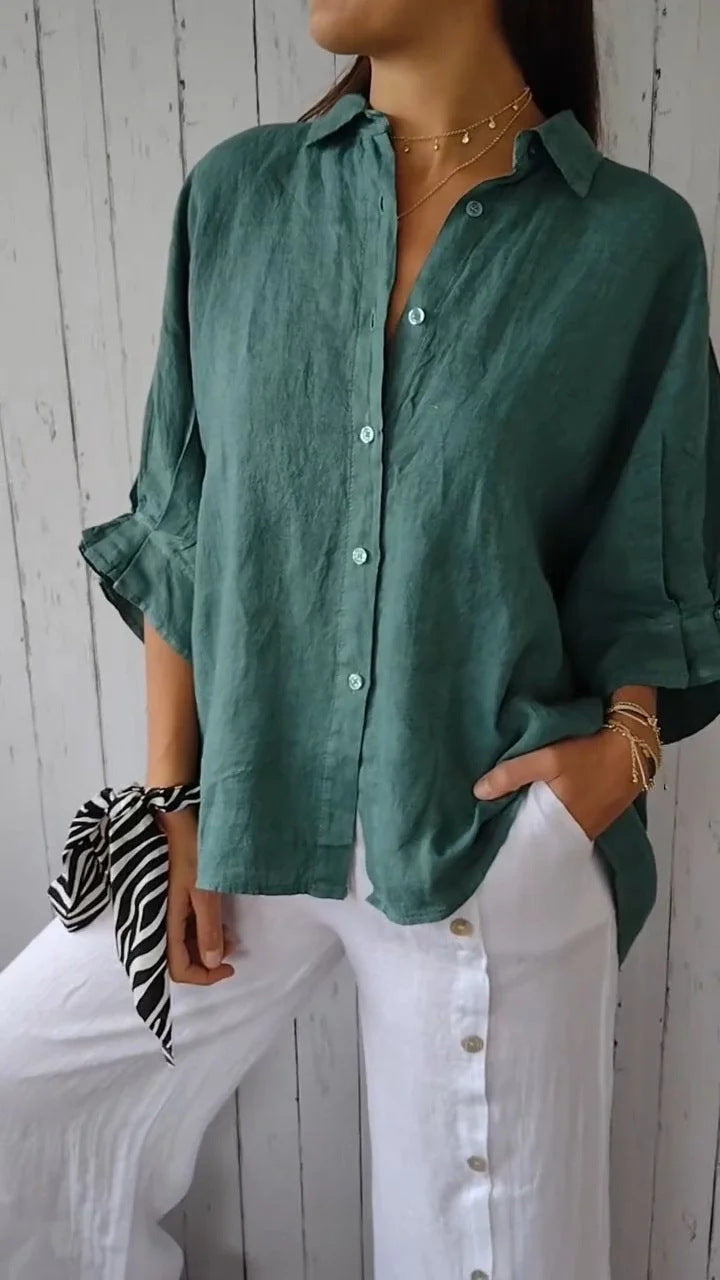 Spring Cotton Linen Back Design Shirt Blouses