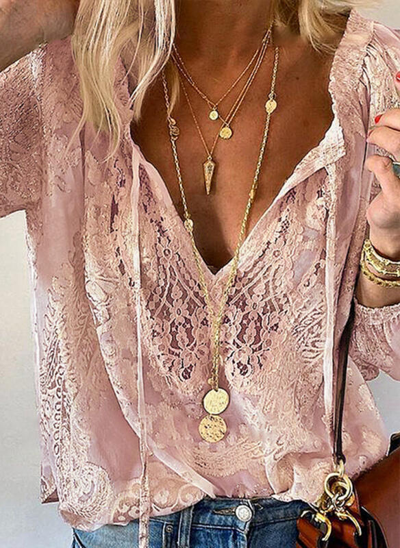 Temperament Commute Loose Printed Lace Solid Blouses