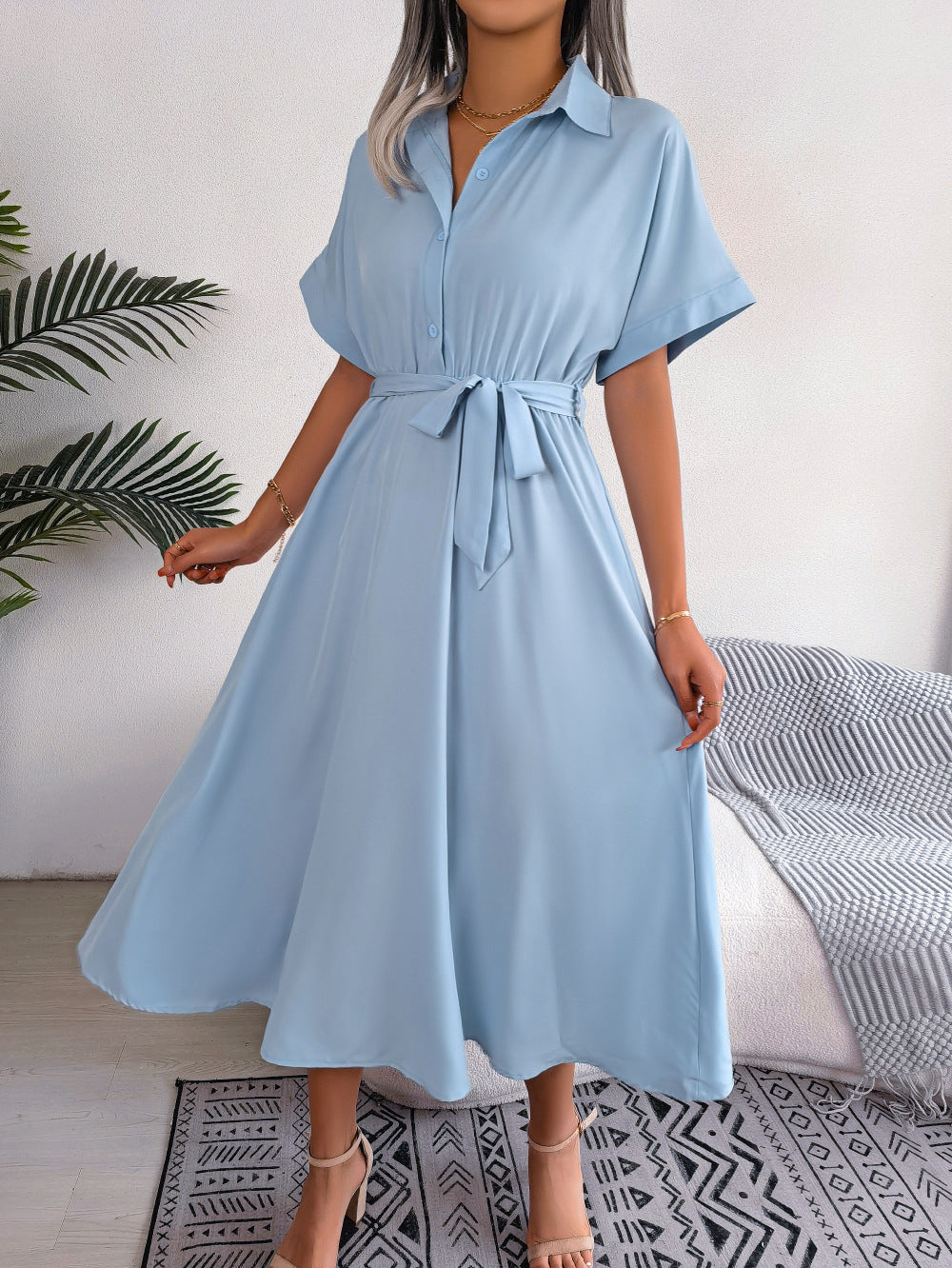 Women's Wind Casual Loose Pure Color Tied Dresses