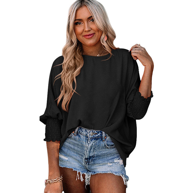 Women's Summer Loose Crew Neck Solid Color Blouses