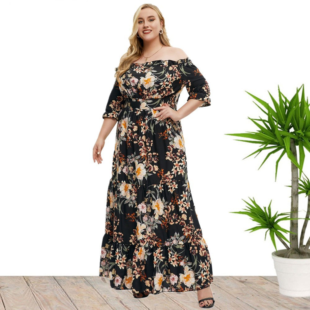 Damen Sommer Fett Bohemian Große Kleid Kleider