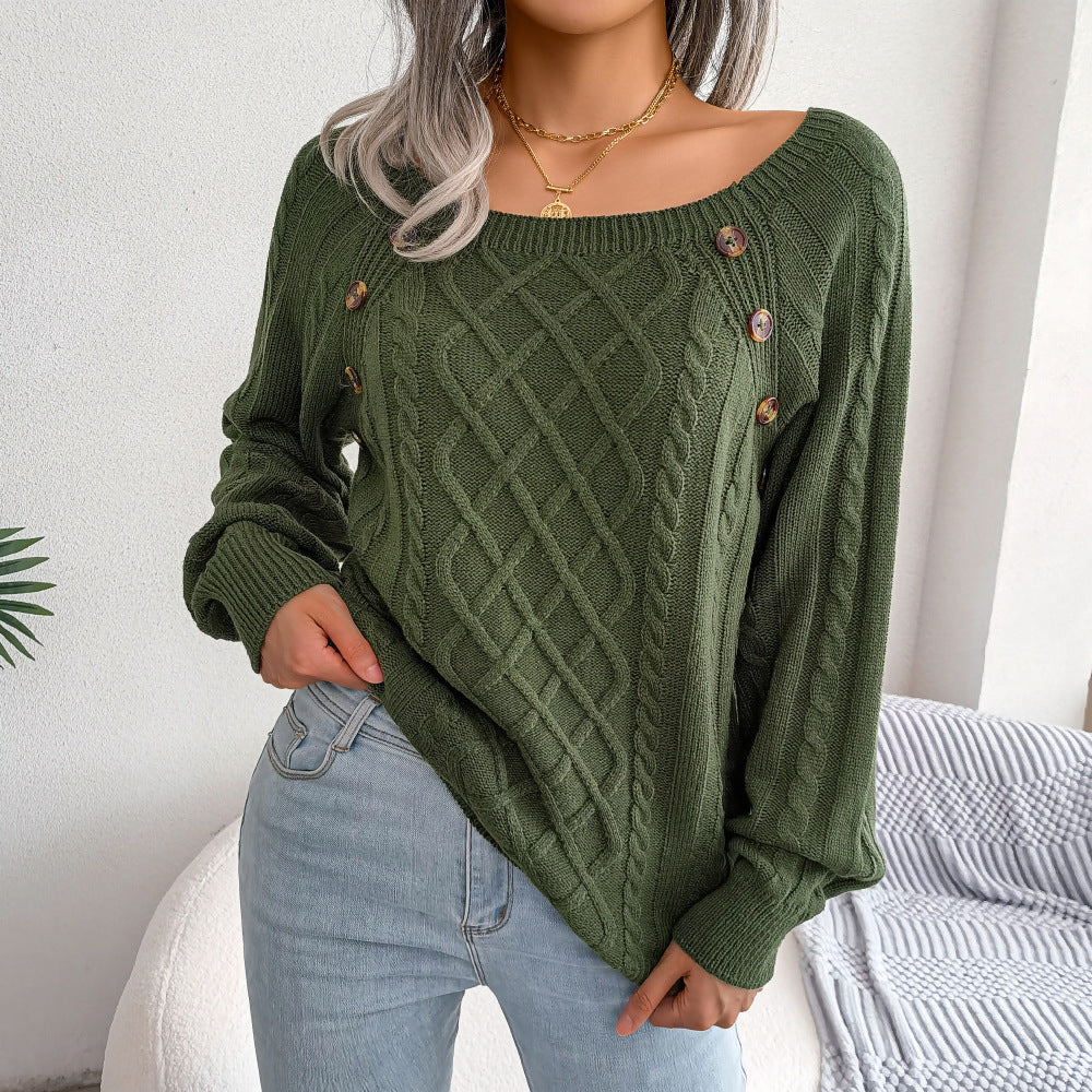 Lässiger Strickpullover mit eckigem Kragen und Twist für Damen