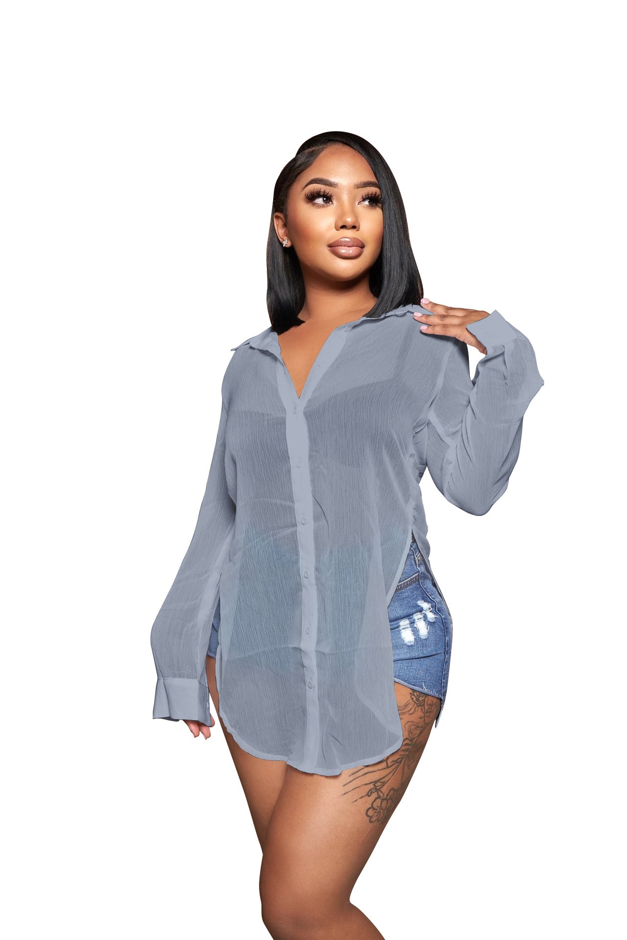 Sexy Long Sleeve Lapel Split Beach Blouses