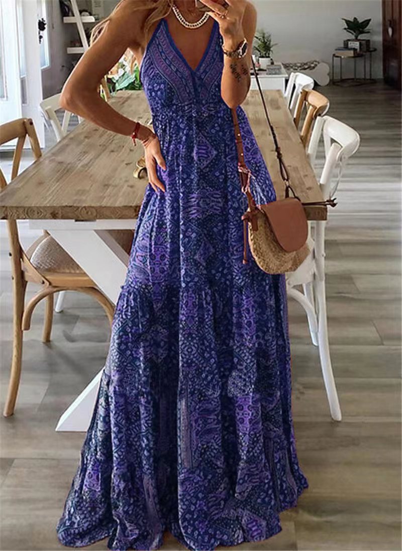 Women's Bohemian Strap Dress High Waist Printed Dresses