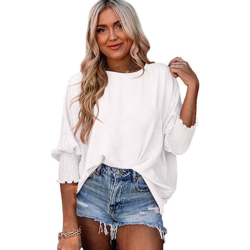 Women's Summer Loose Crew Neck Solid Color Blouses