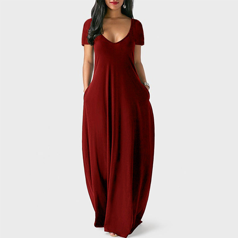 Women's Summer Solid Color Dress Sexy Deep Dresses