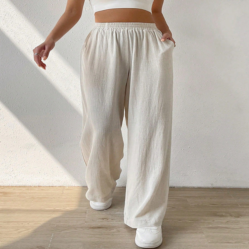 Loose-fitting Casual Trousers Mid Waist Solid Pants