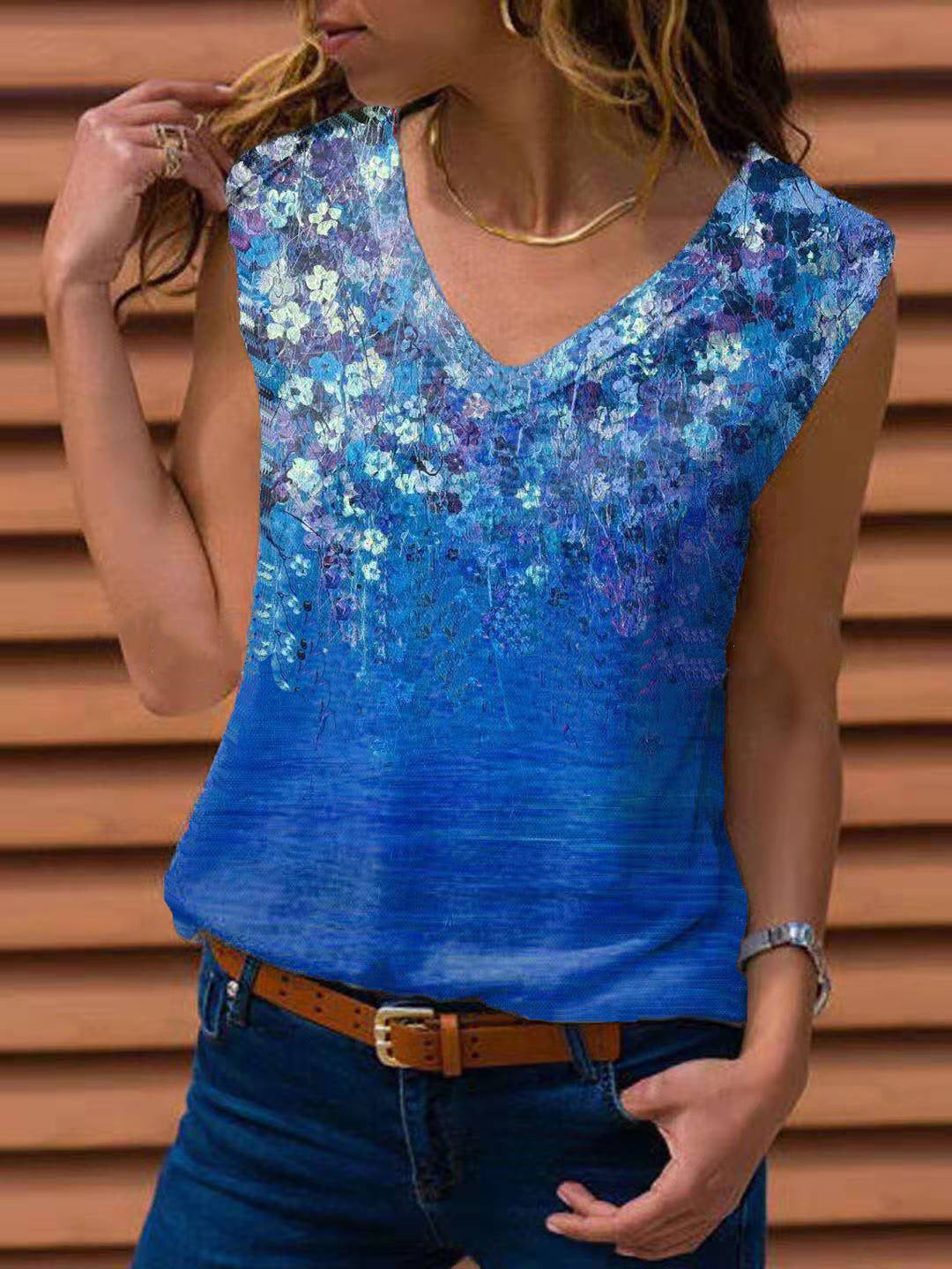 New Women's Summer Floral Sleeveless T-shirt Tops