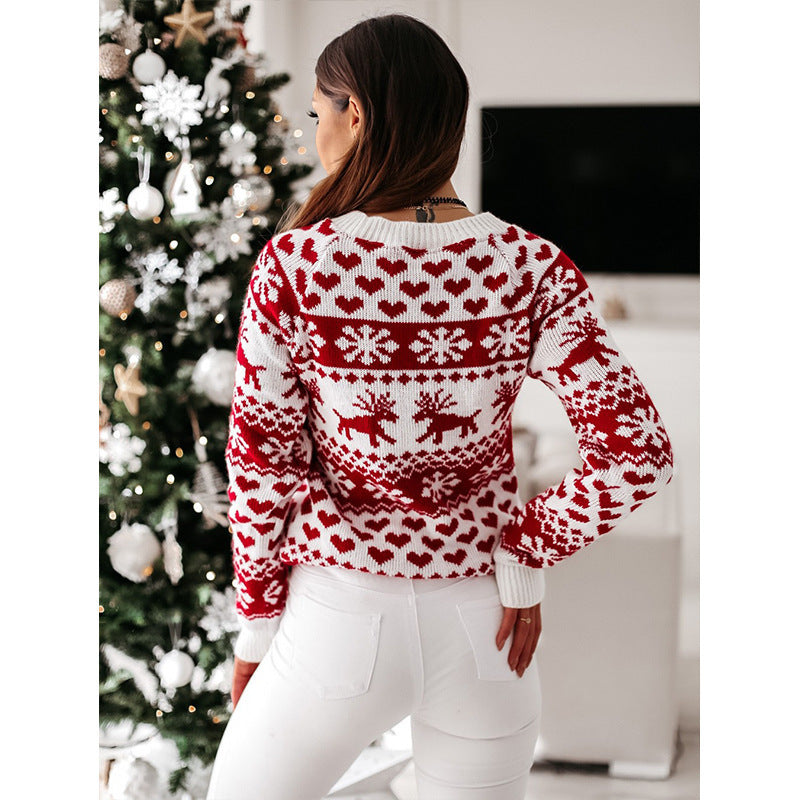 Women's Christmas Style Elk Long-sleeved Knitted Knitwear