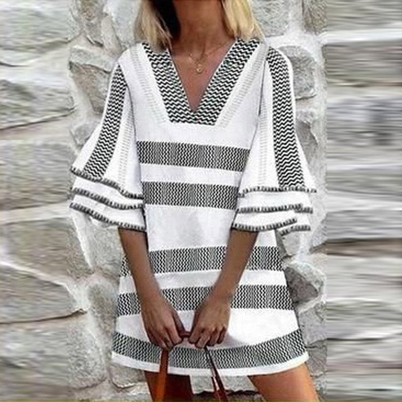 Fat Woman Casual Striped Positioning Printing Dresses