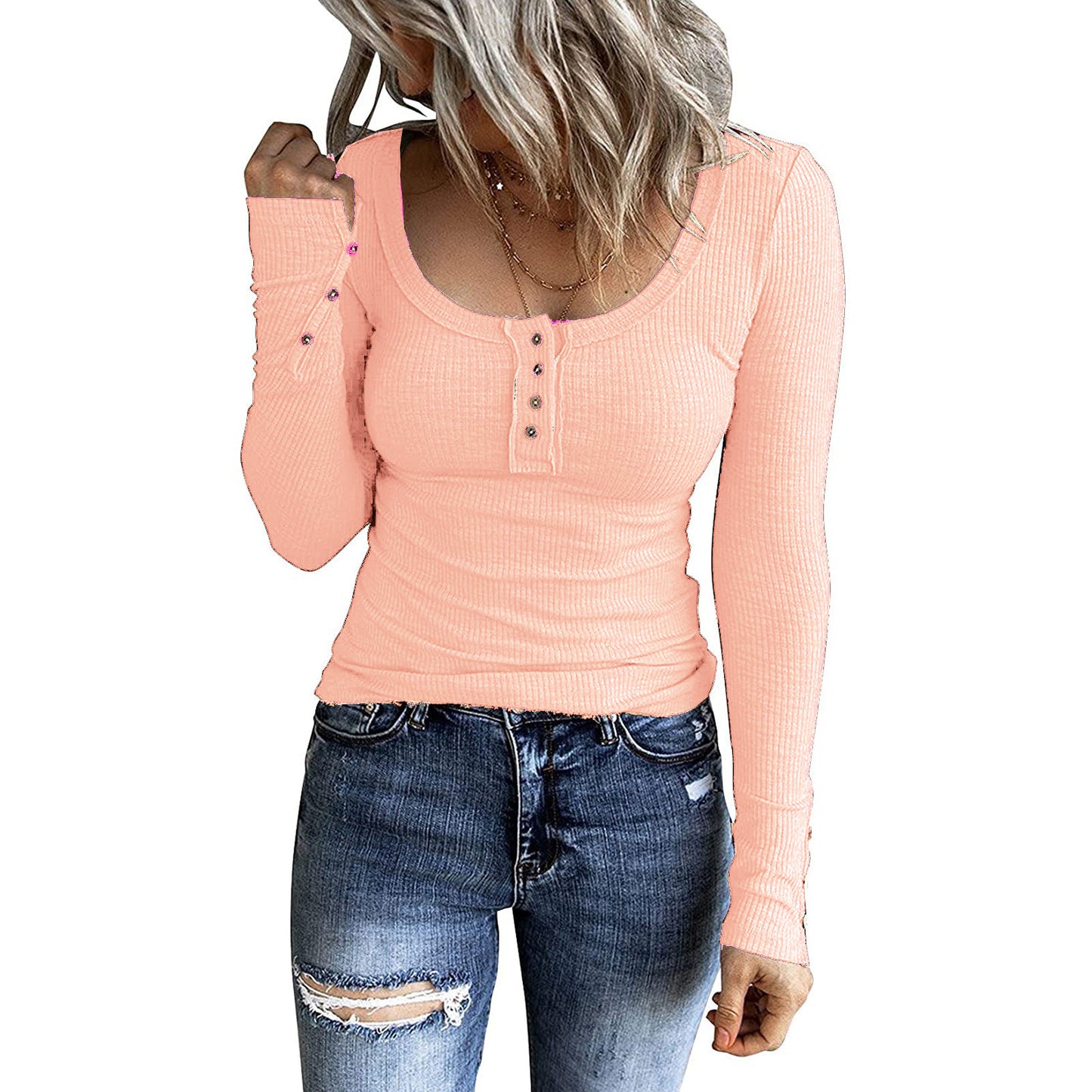 Women's Autumn Button Color V-neck Long Sleeve Vests