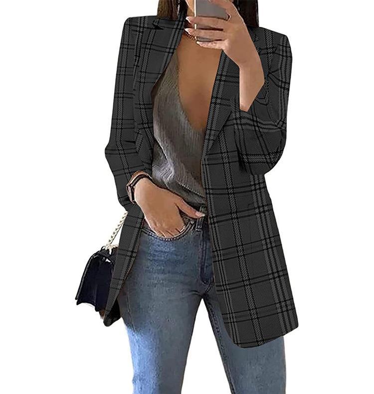 Women's Plaid Leisure Lapel Slim-fit For Blazers