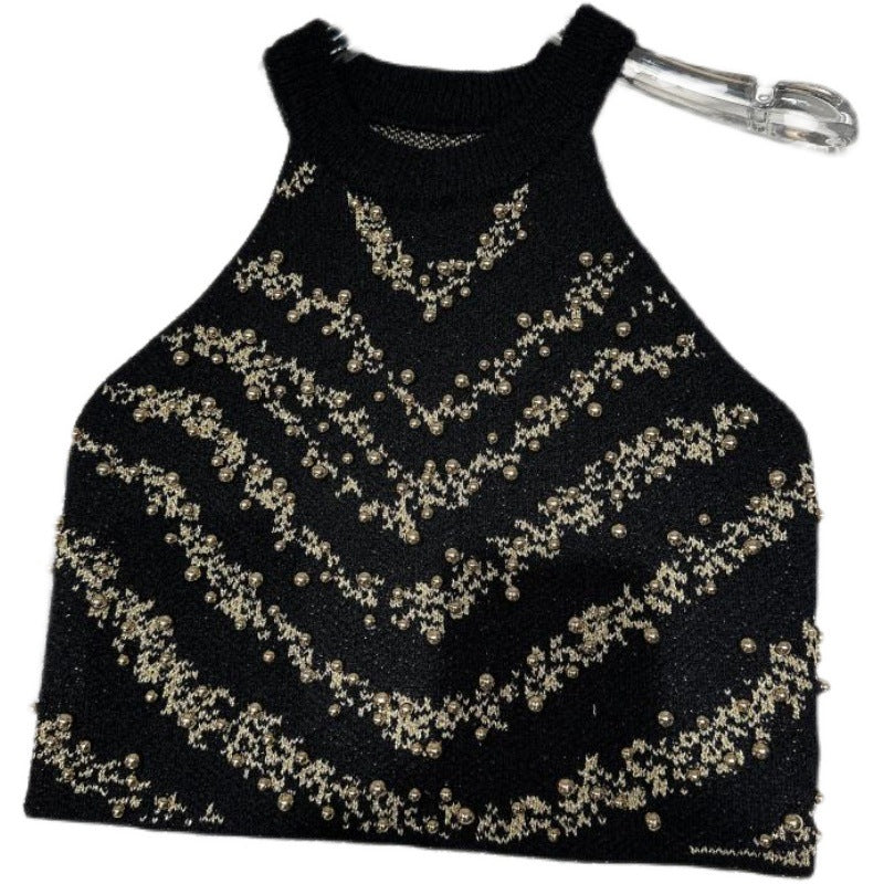 Women's Classic Style Elegant Beaded Halter Design Knitwear