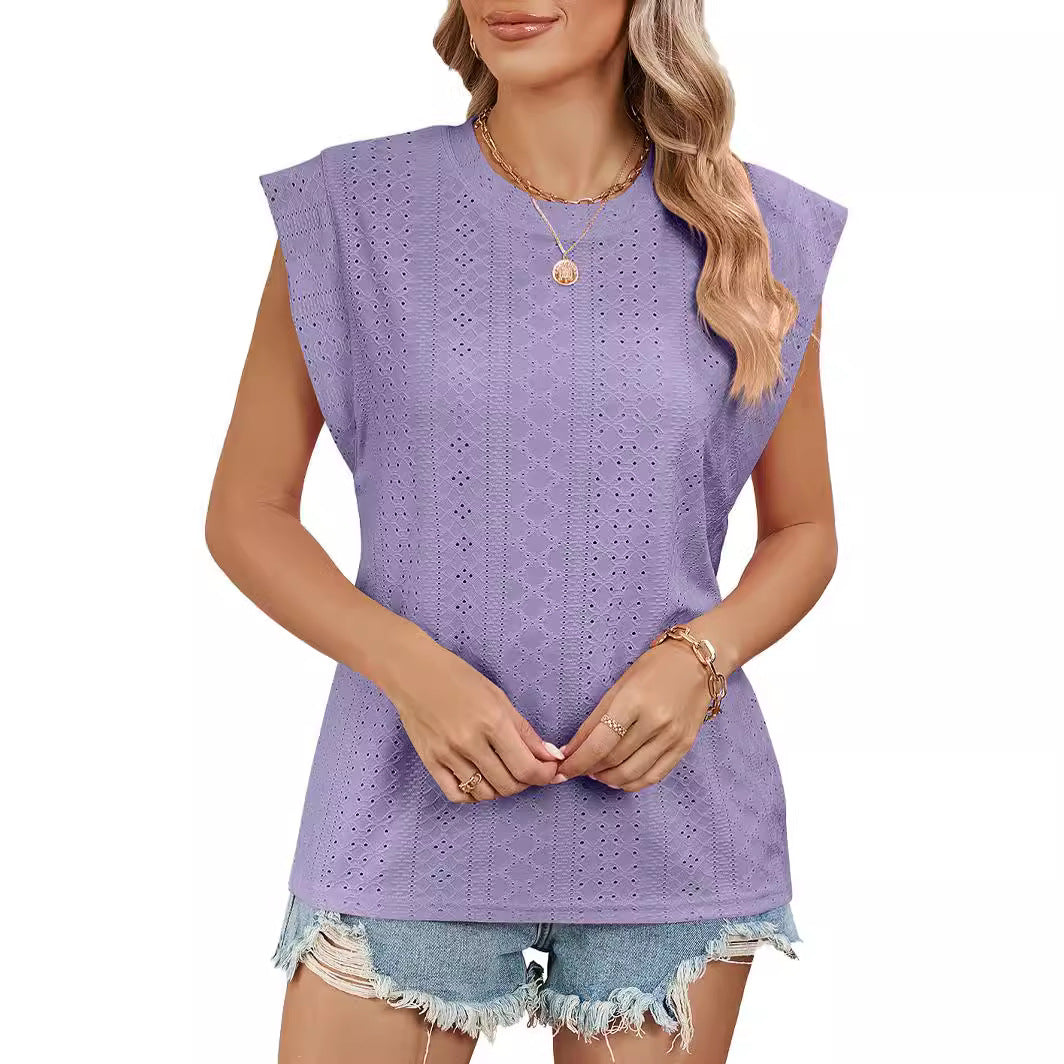 Women's Summer Solid Color Round Neck Loose Blouses