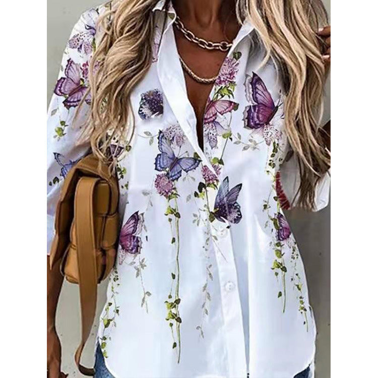 Women's Comfortable Digital Printing Long Sleeve Blouses