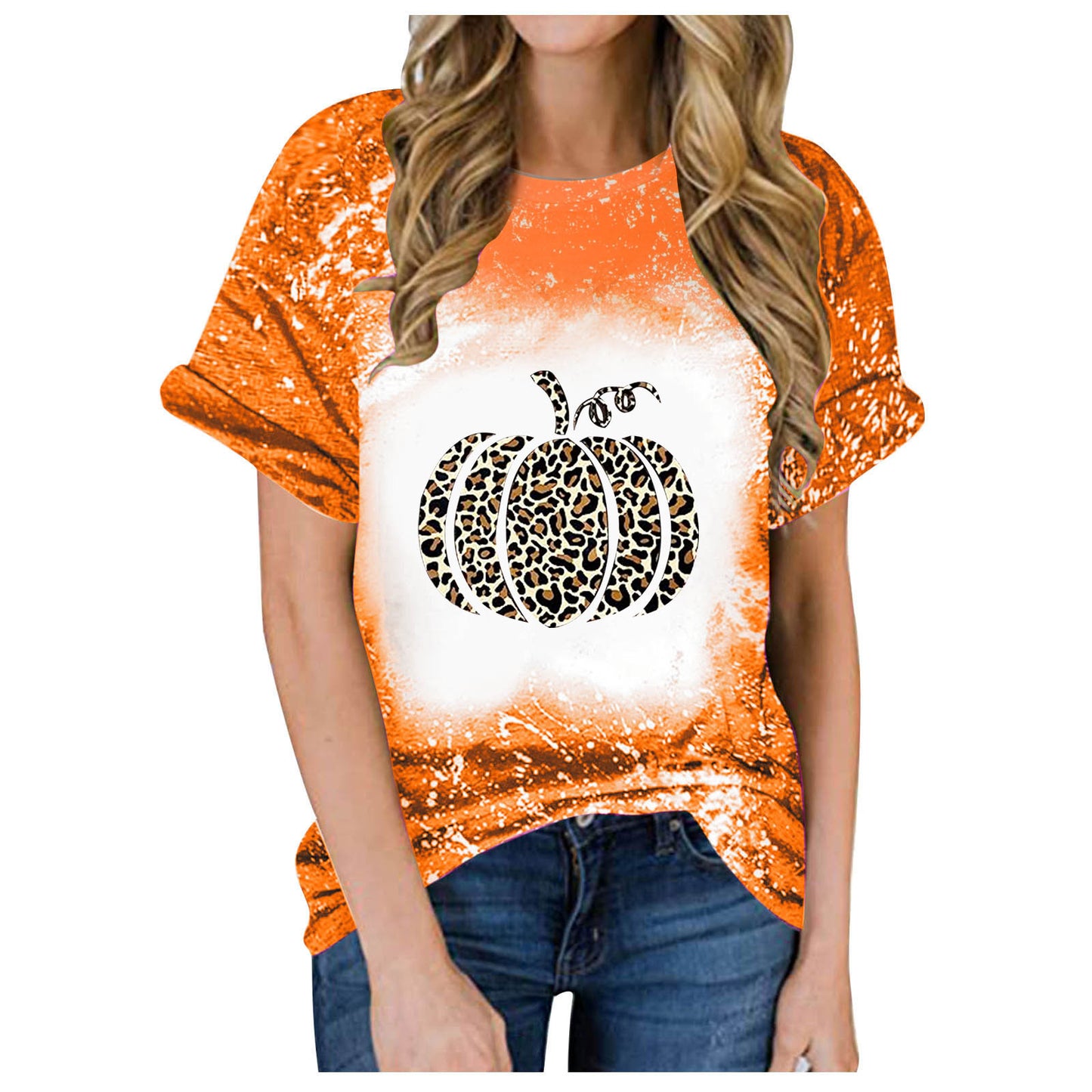 Women's Summer Halloween Pumpkin Printed Short-sleeved T-shirt Blouses