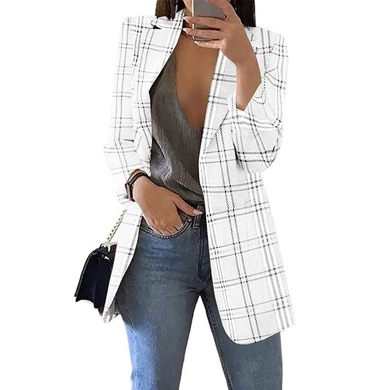 Women's Plaid Leisure Lapel Slim-fit For Blazers