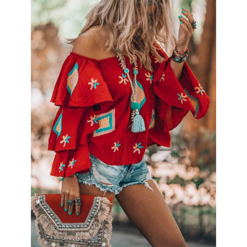 Women's Long Sleeve Shirt Female Autumn Red Blouses