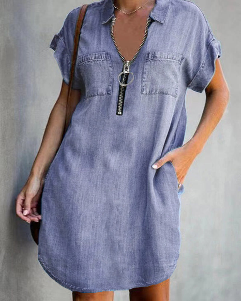 Lapel Sleeve Loose Dress Denim Shirt Dresses