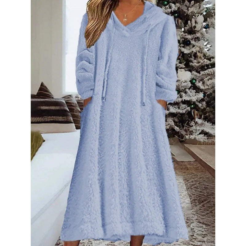 Loose Casual Fluff Hooded Long Sleeve Dresses