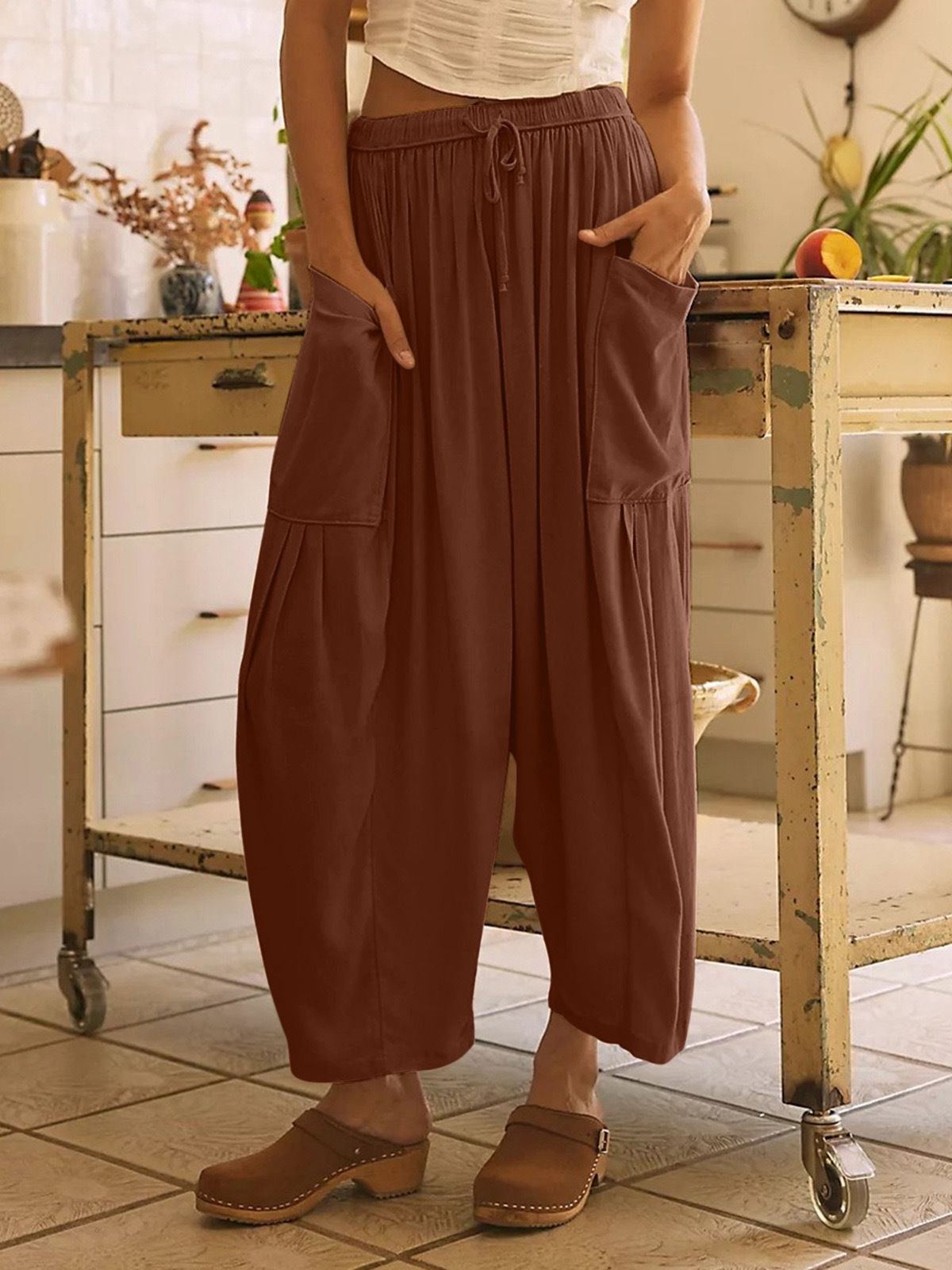 Women's High Wide Leg Loose Casual Cotton And Pants