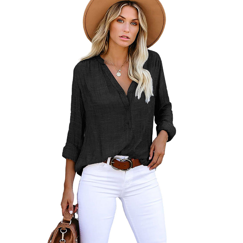 Women's Solid Color Shirt Loose Single-breasted Long Tops