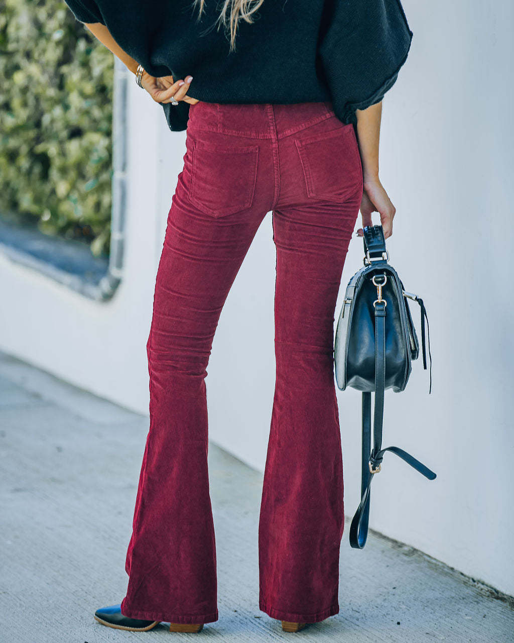 Pantalon évasé taille haute de couleur unie pour femme