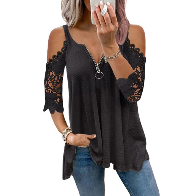 Women's Camisole Lace Sleeve Knitted T-shirt For Tops