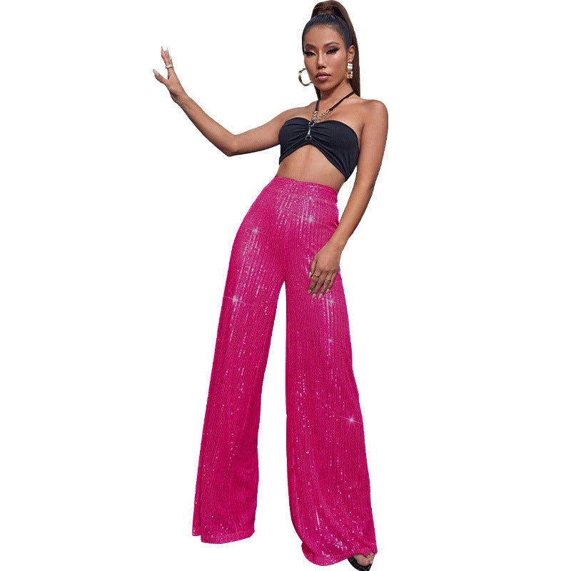 Women's High Waist Fashion Casual Sequins Loose-fitting Pants