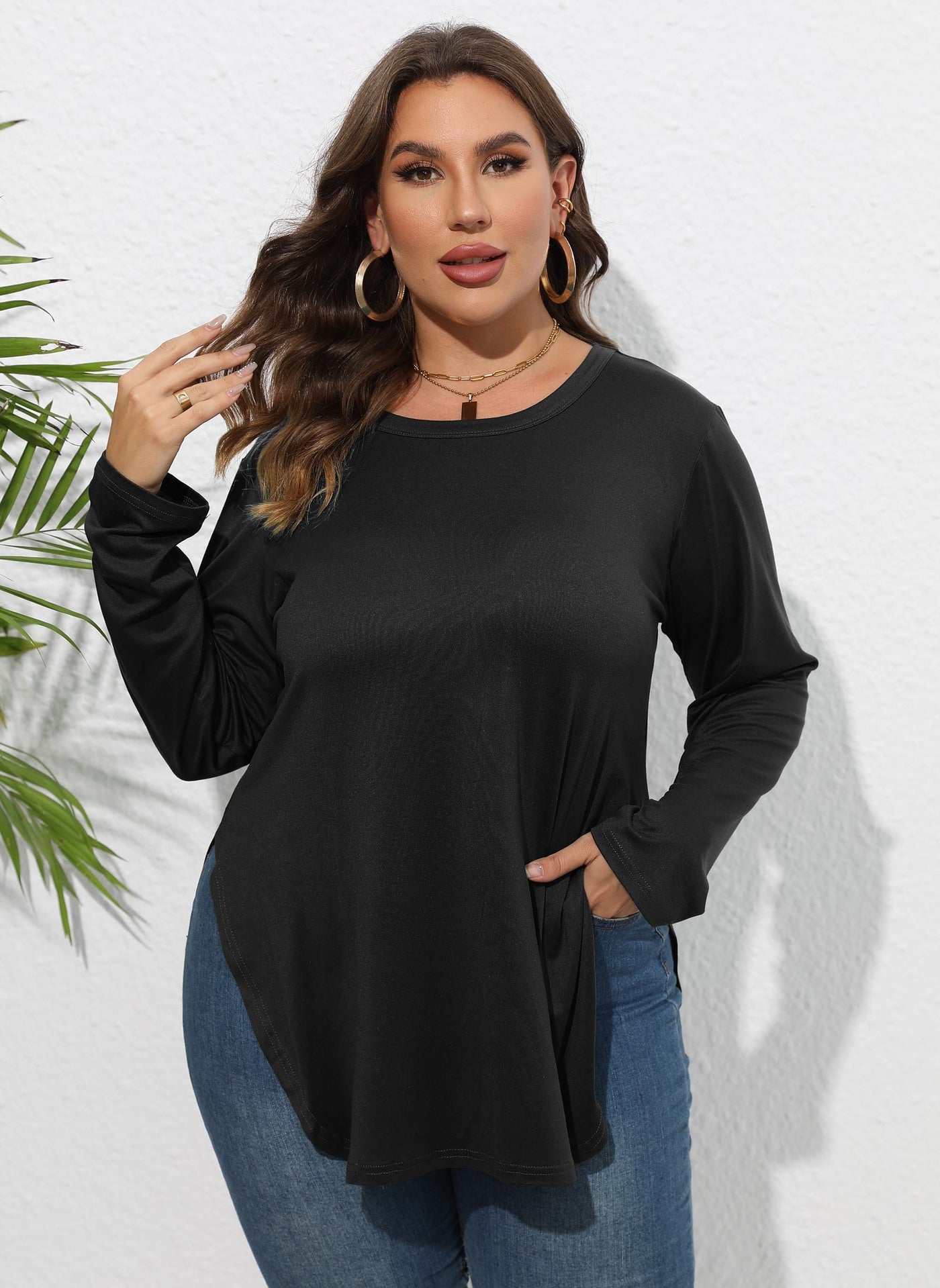 Women's Solid Color Casual Irregular T-shirt Bottoming Blouses