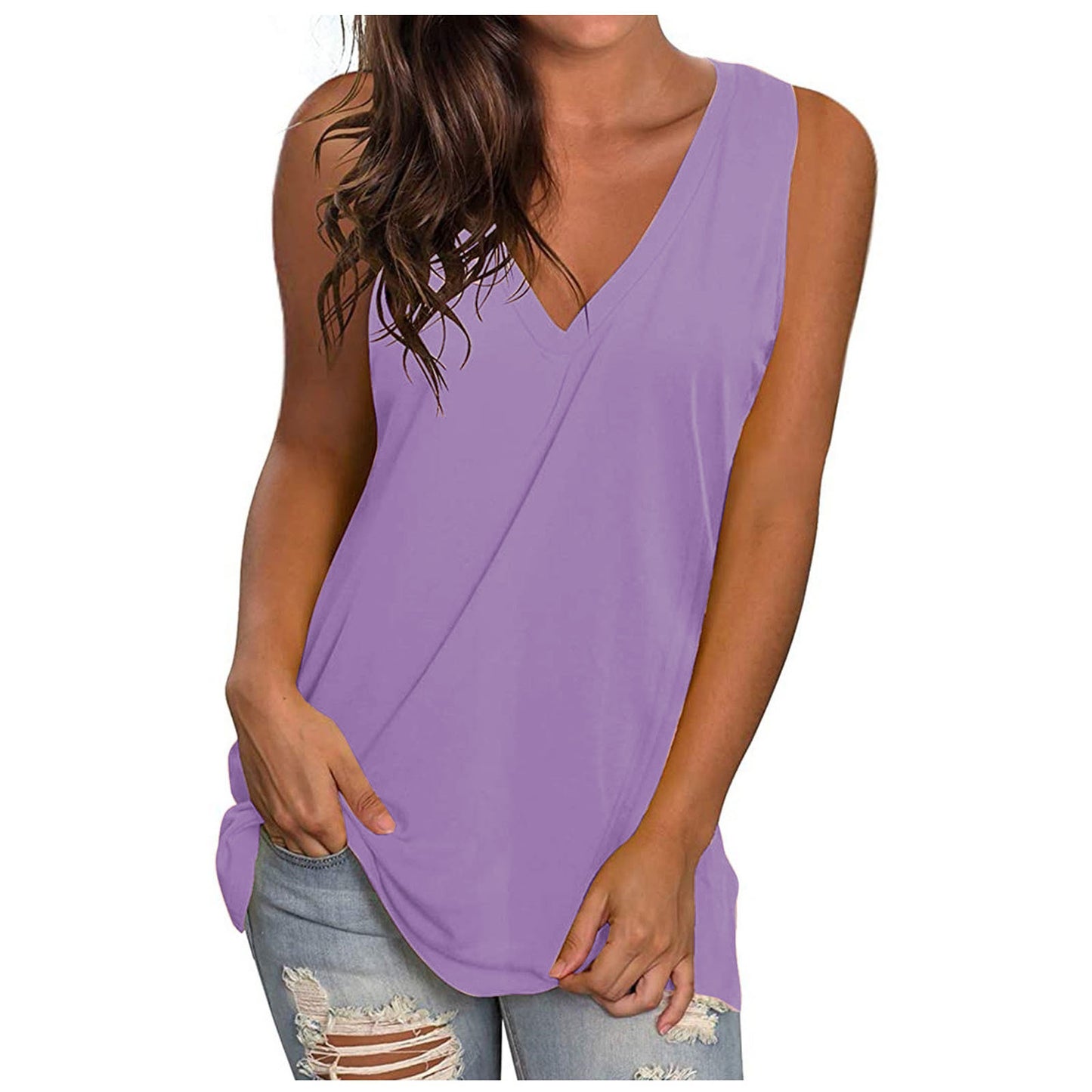 Women's Color Summer Solid Loose Sleeveless T-shirt Tops